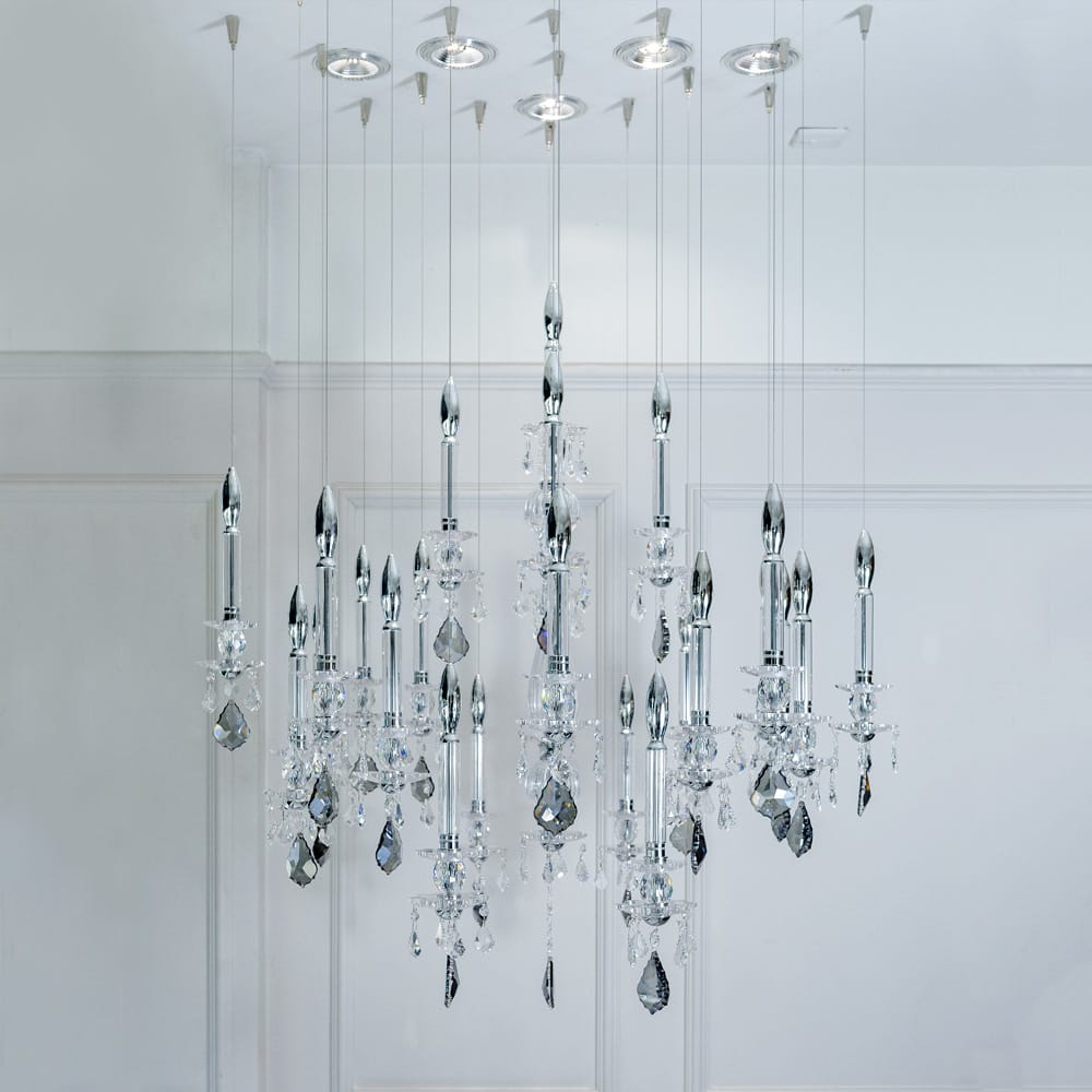 Unique Spotlight Designer Italian Crystal Chandelier With Smokey Drops