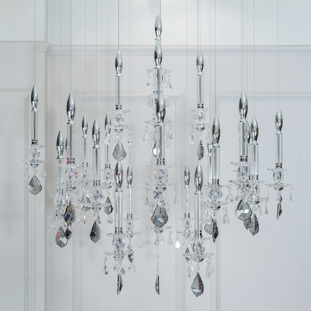 Unique Spotlight Designer Italian Crystal Chandelier With Smokey Drops