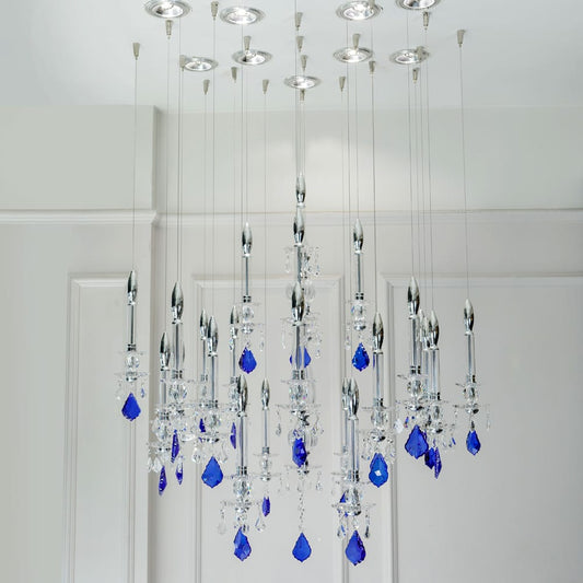 Unique Spotlight Designer Italian Crystal Chandelier With Blue Drops