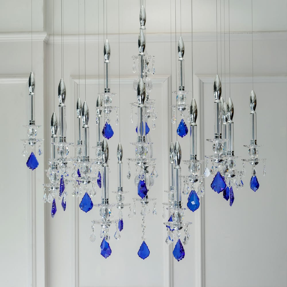 Unique Spotlight Designer Italian Crystal Chandelier With Blue Drops