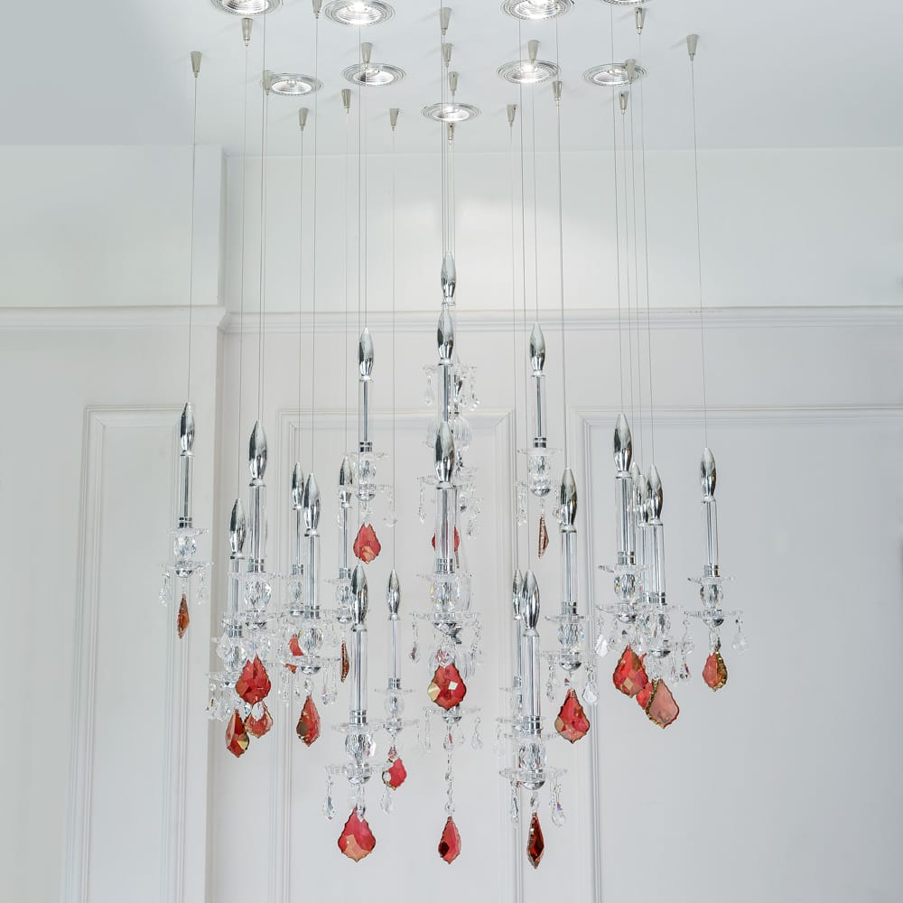 Unique Spotlight Designer Italian Crystal Chandelier With Smokey Drops