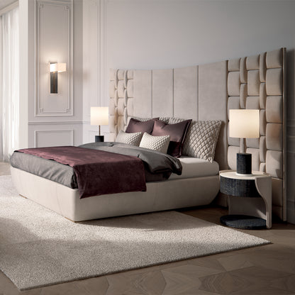 Contemporary Italian Bed With Large Luxury Leather Headboard