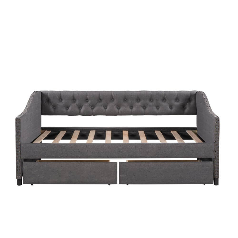 Upholstered Twin Size Daybed with Two Drawers