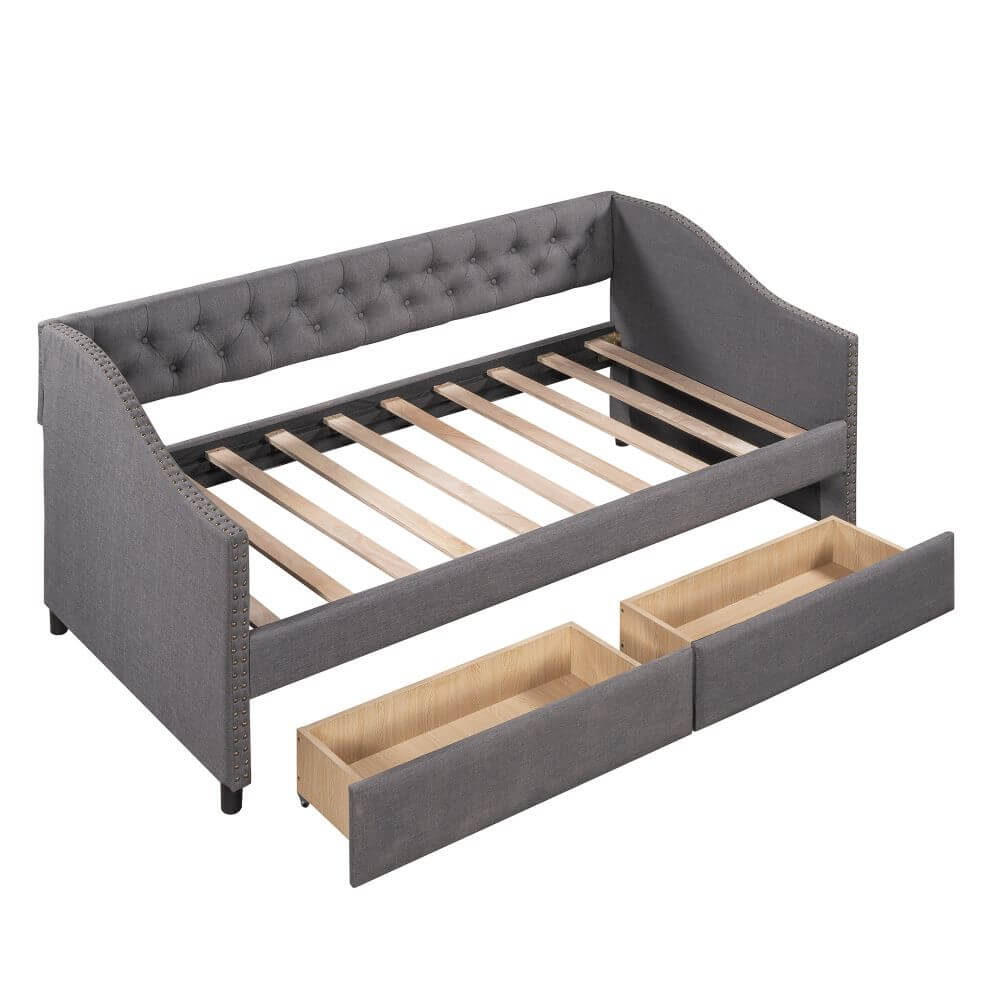 Upholstered Twin Size Daybed with Two Drawers