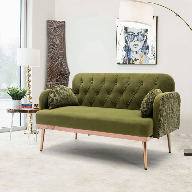 Velvet Loveseat Accent Sofa with Elegant Moon Pillows