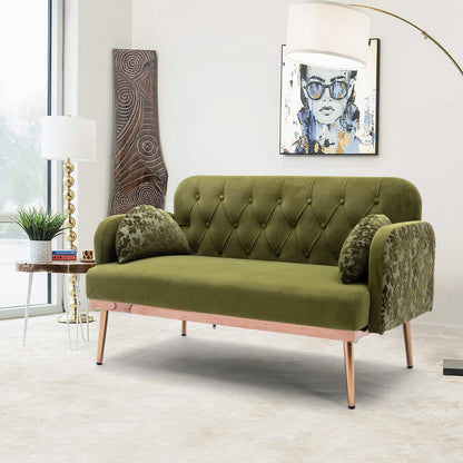 Velvet Loveseat Accent Sofa with Elegant Moon Pillows