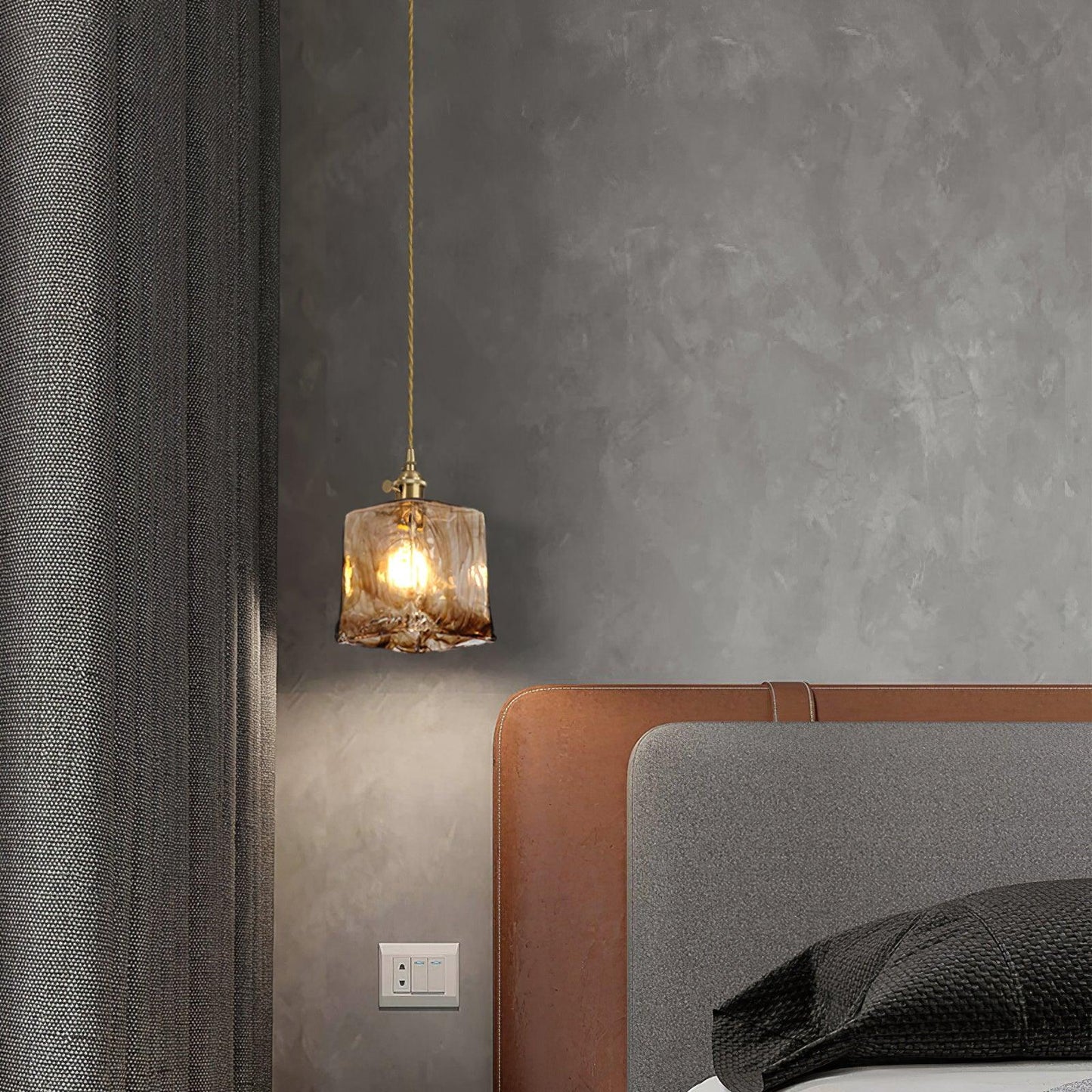 Vintage Brown Glass Ceiling light fitting Pendant Light