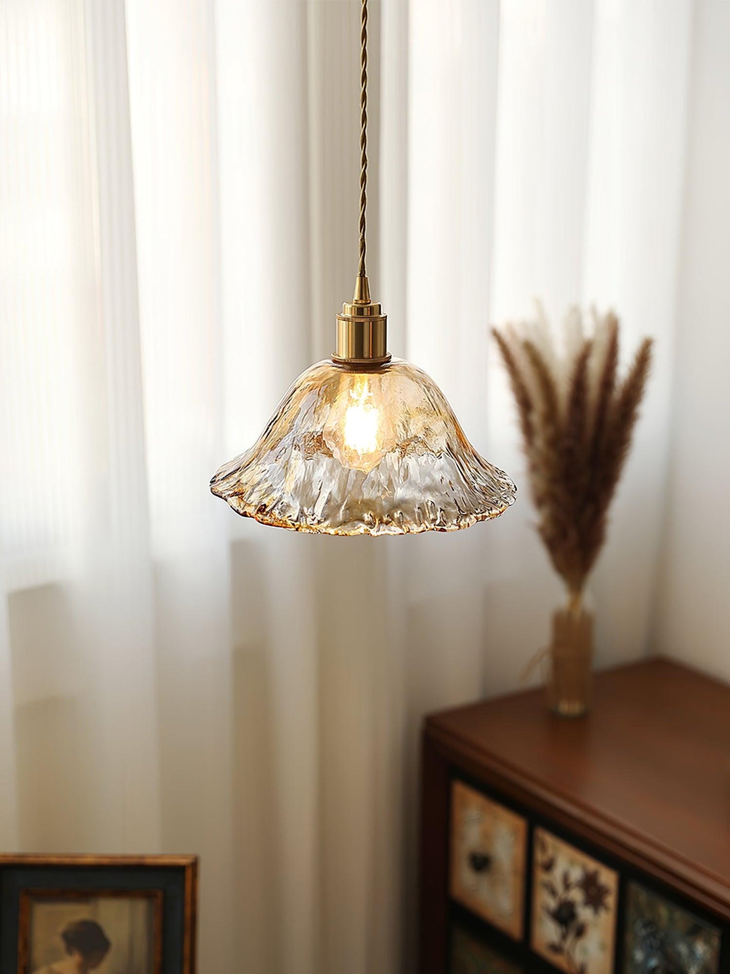 Vintage Brown Glass Ceiling light fitting Pendant Light
