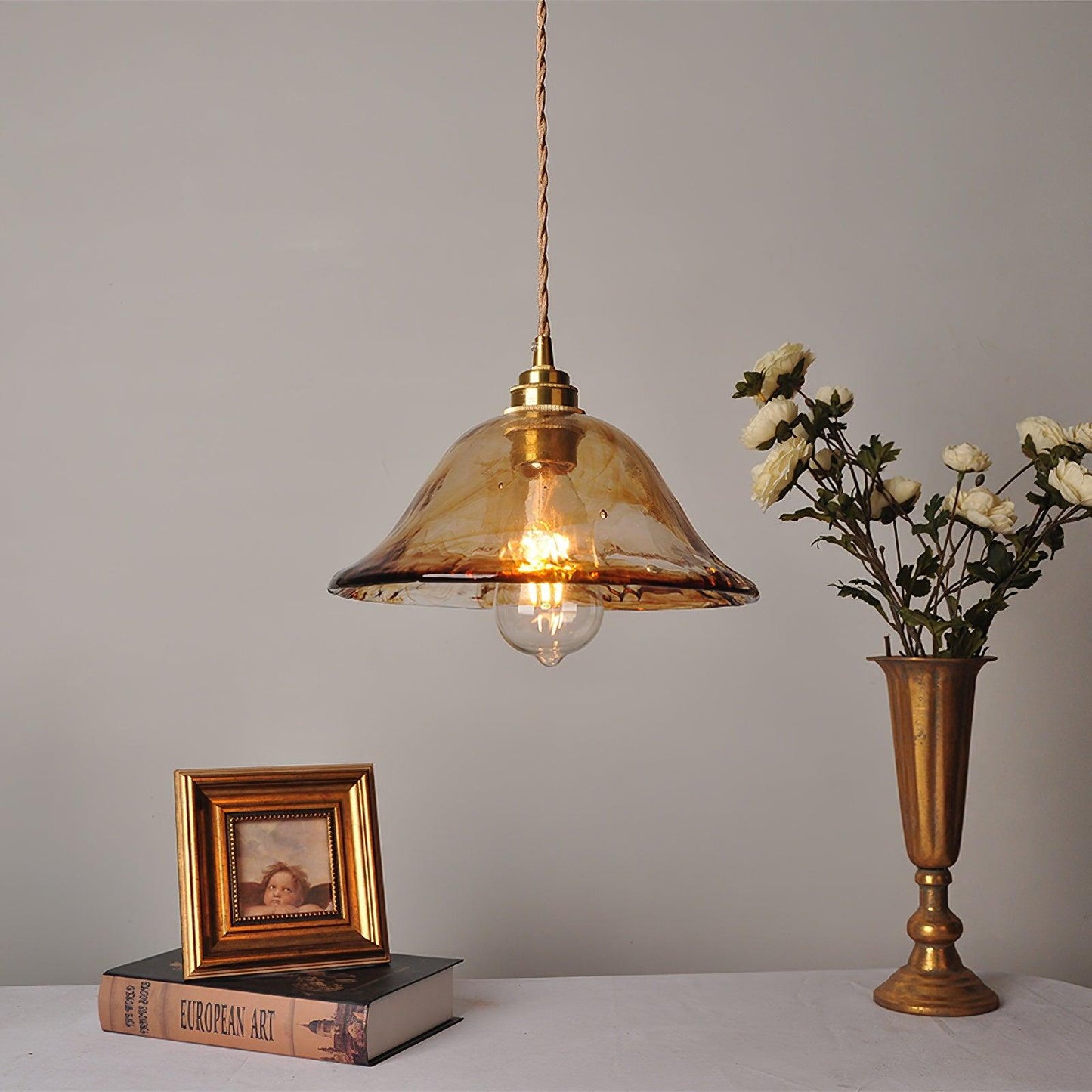 Vintage Brown Glass Ceiling light fitting Pendant Light