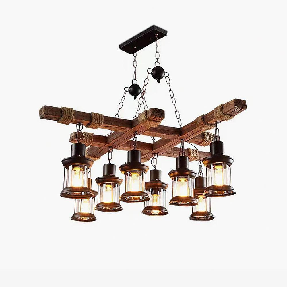 Vintage Wood Glass Ceiling fixture Chandeliers