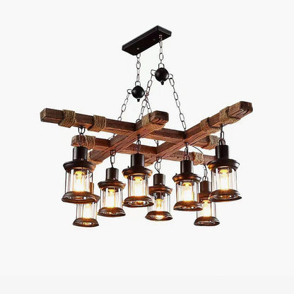 Vintage Wood Glass Ceiling fixture Chandeliers