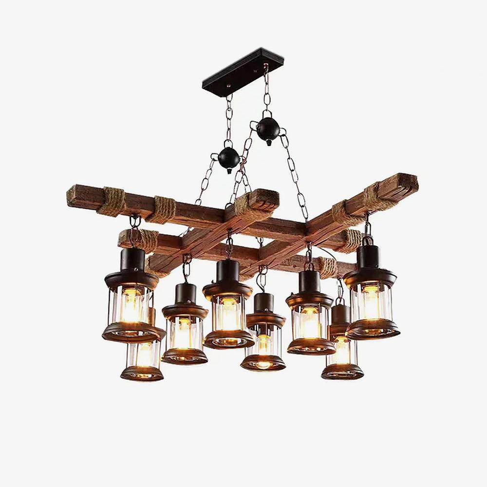 Vintage Wood Glass Ceiling fixture Chandeliers