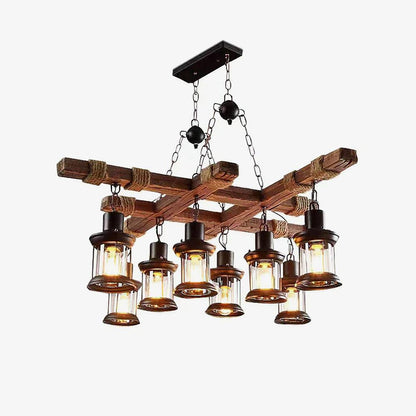 Vintage Wood Glass Ceiling fixture Chandeliers