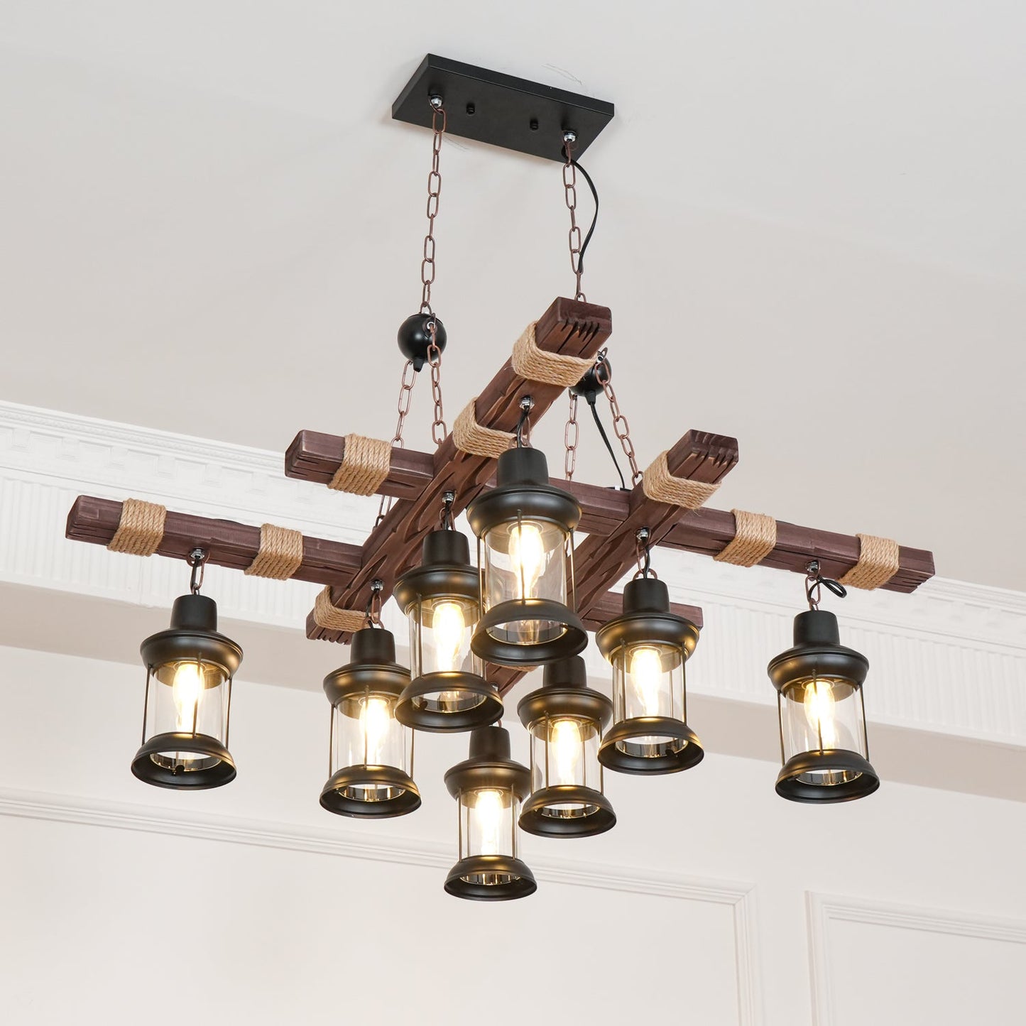 Vintage Wood Glass Ceiling fixture Chandeliers