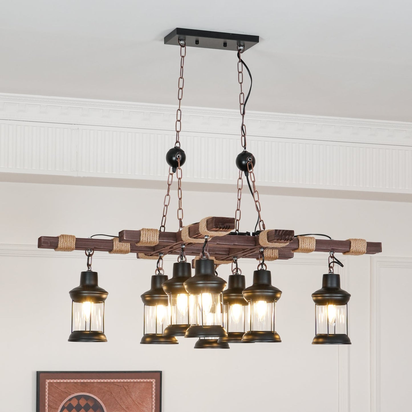 Vintage Wood Glass Ceiling fixture Chandeliers