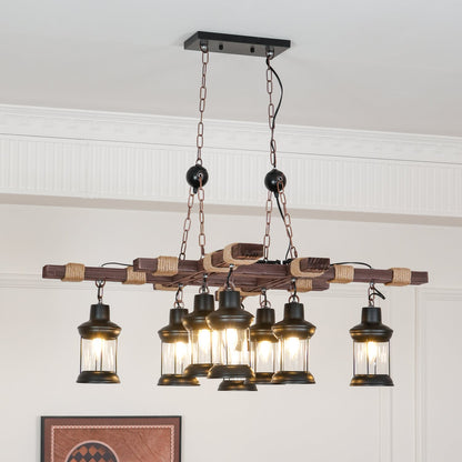 Vintage Wood Glass Ceiling fixture Chandeliers