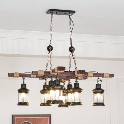 Vintage Wood Glass Ceiling fixture Chandeliers