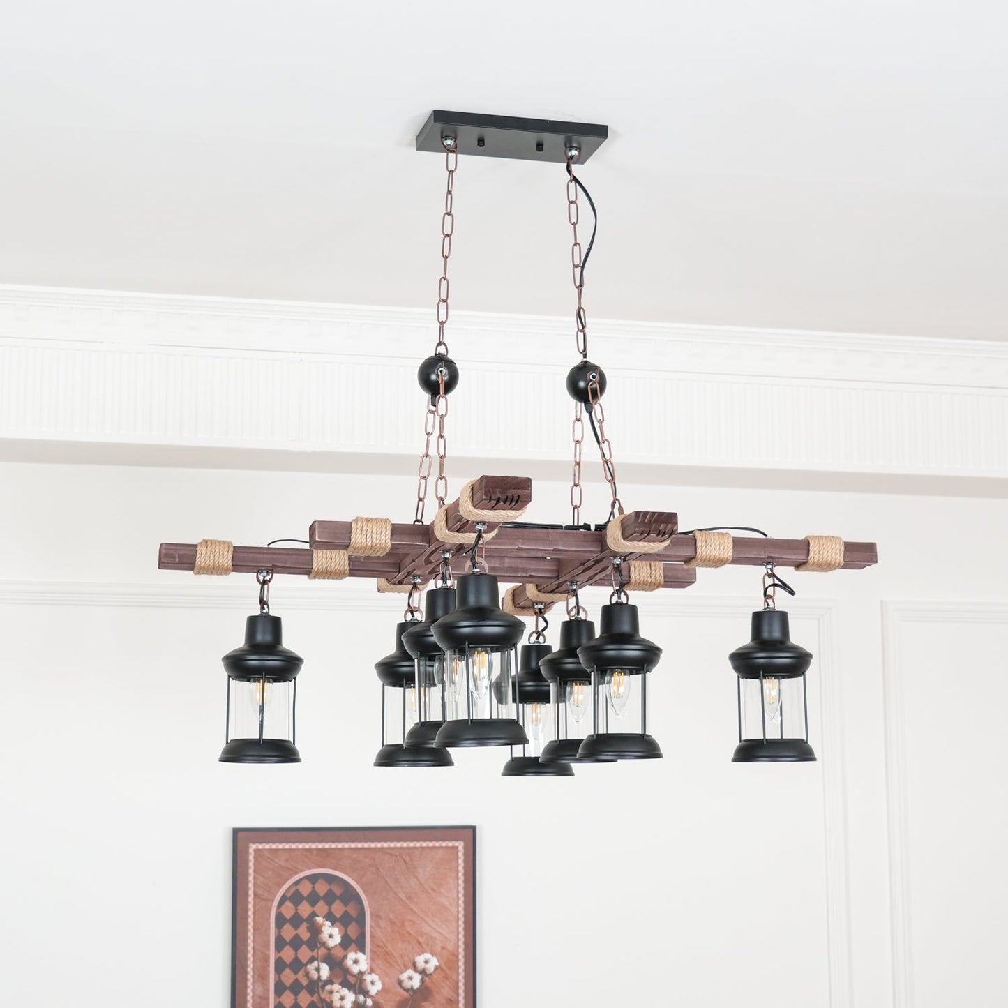 Vintage Wood Glass Ceiling fixture Chandeliers