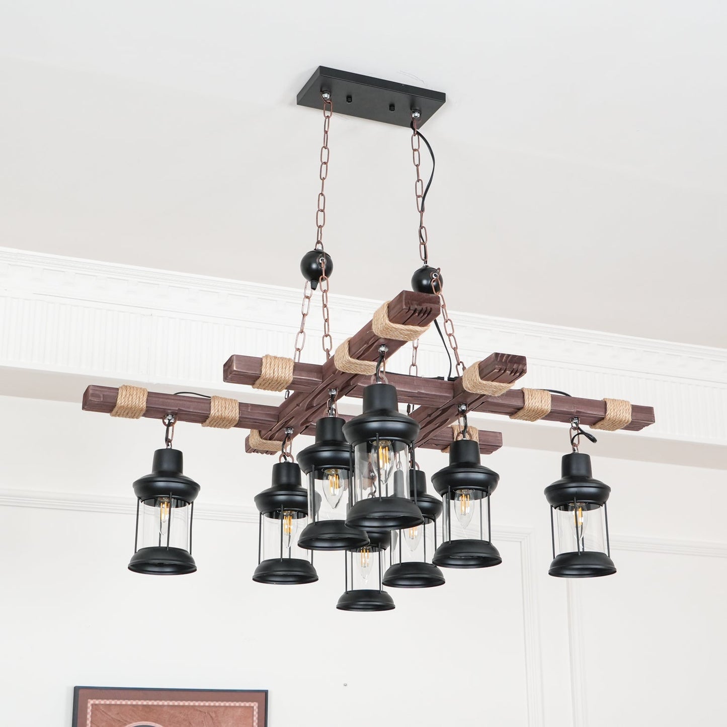 Vintage Wood Glass Ceiling fixture Chandeliers