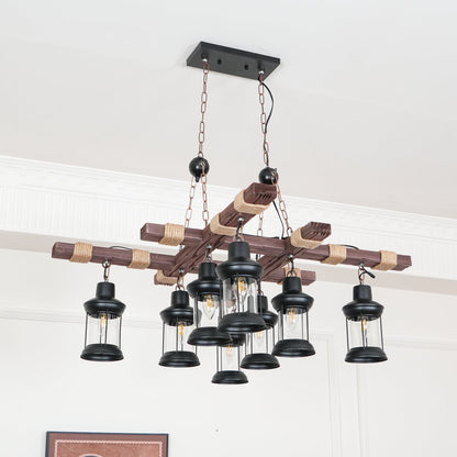 Vintage Wood Glass Ceiling fixture Chandeliers