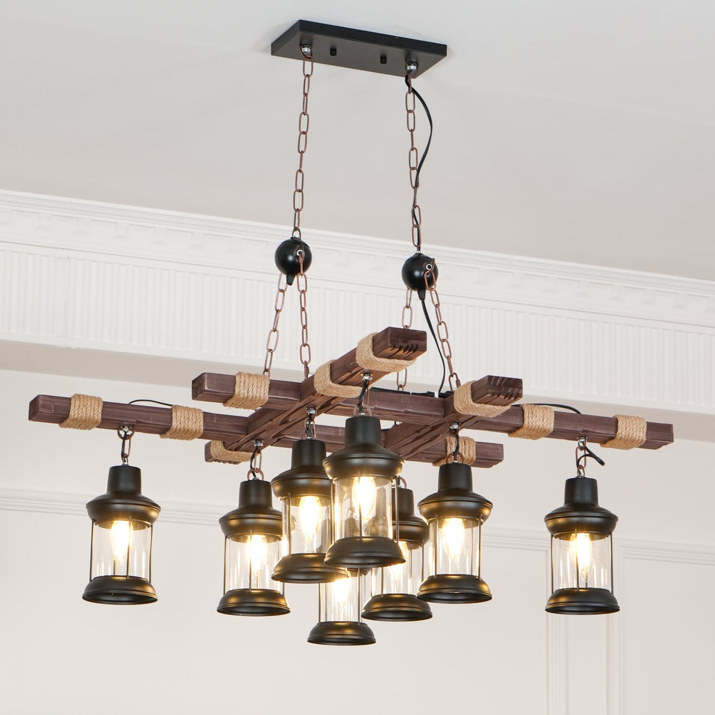 Vintage Wood Glass Ceiling fixture Chandeliers