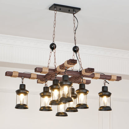 Vintage Wood Glass Ceiling fixture Chandeliers
