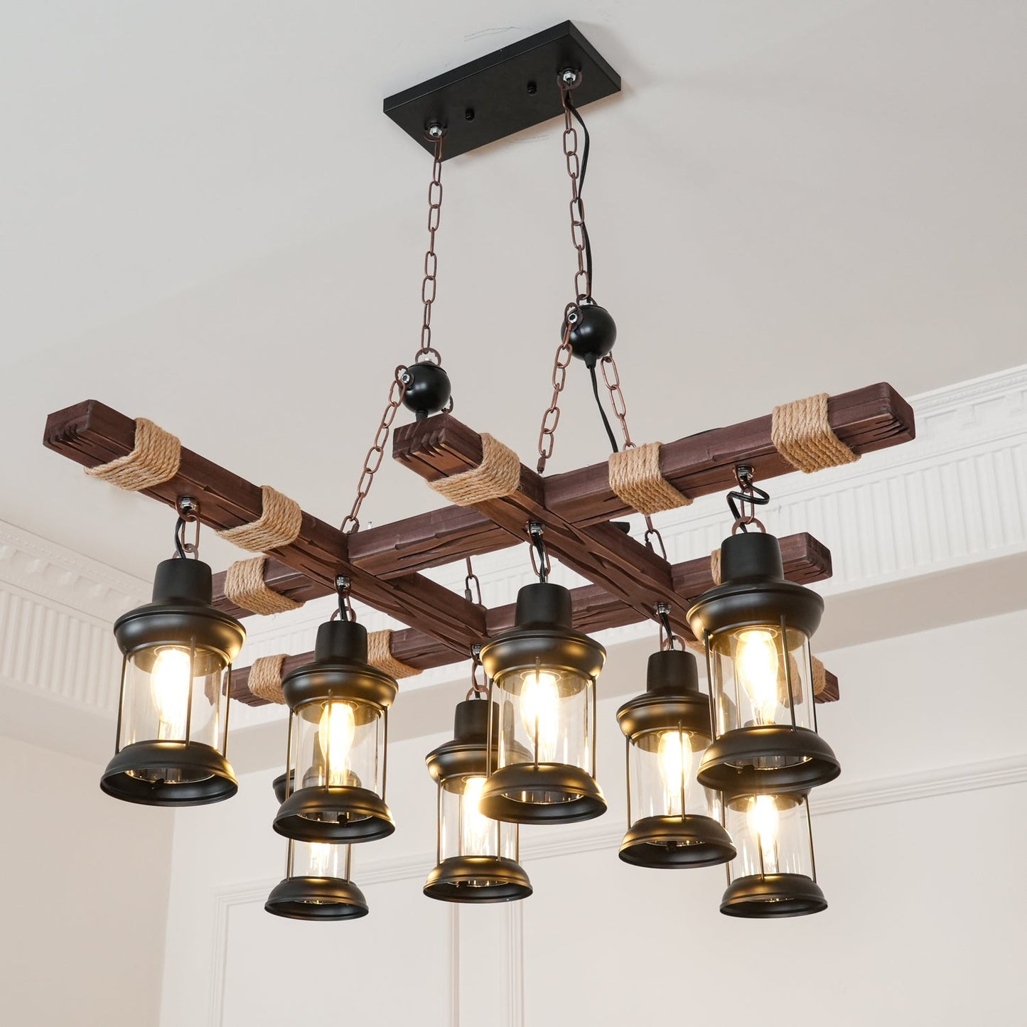 Vintage Wood Glass Ceiling fixture Chandeliers