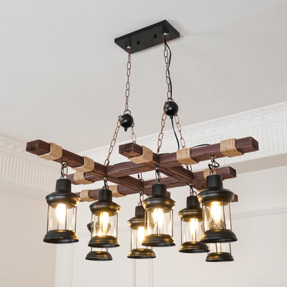 Vintage Wood Glass Ceiling fixture Chandeliers