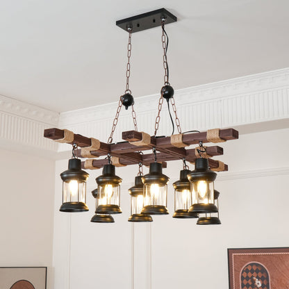 Vintage Wood Glass Ceiling fixture Chandeliers