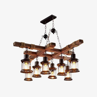 Vintage Wood Glass Ceiling fixture Chandeliers