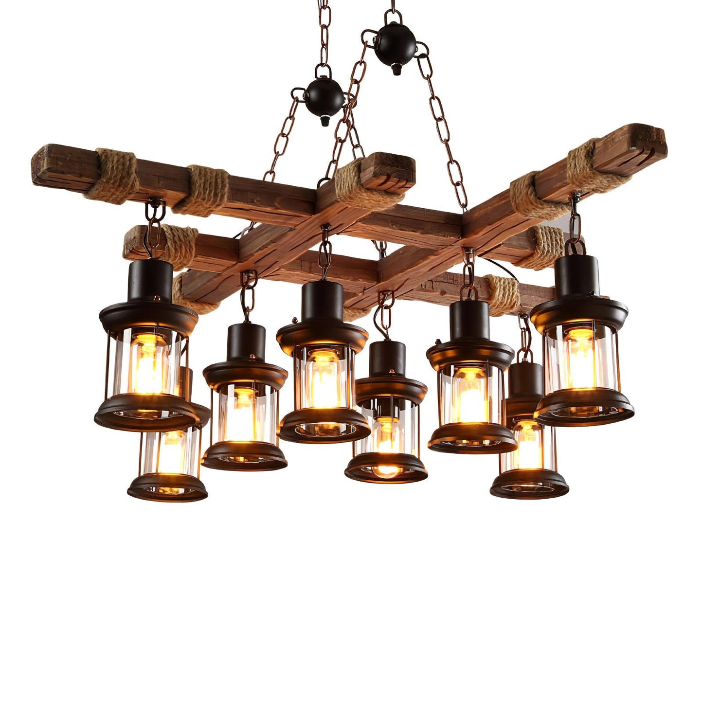 Vintage Wood Glass Ceiling fixture Chandeliers