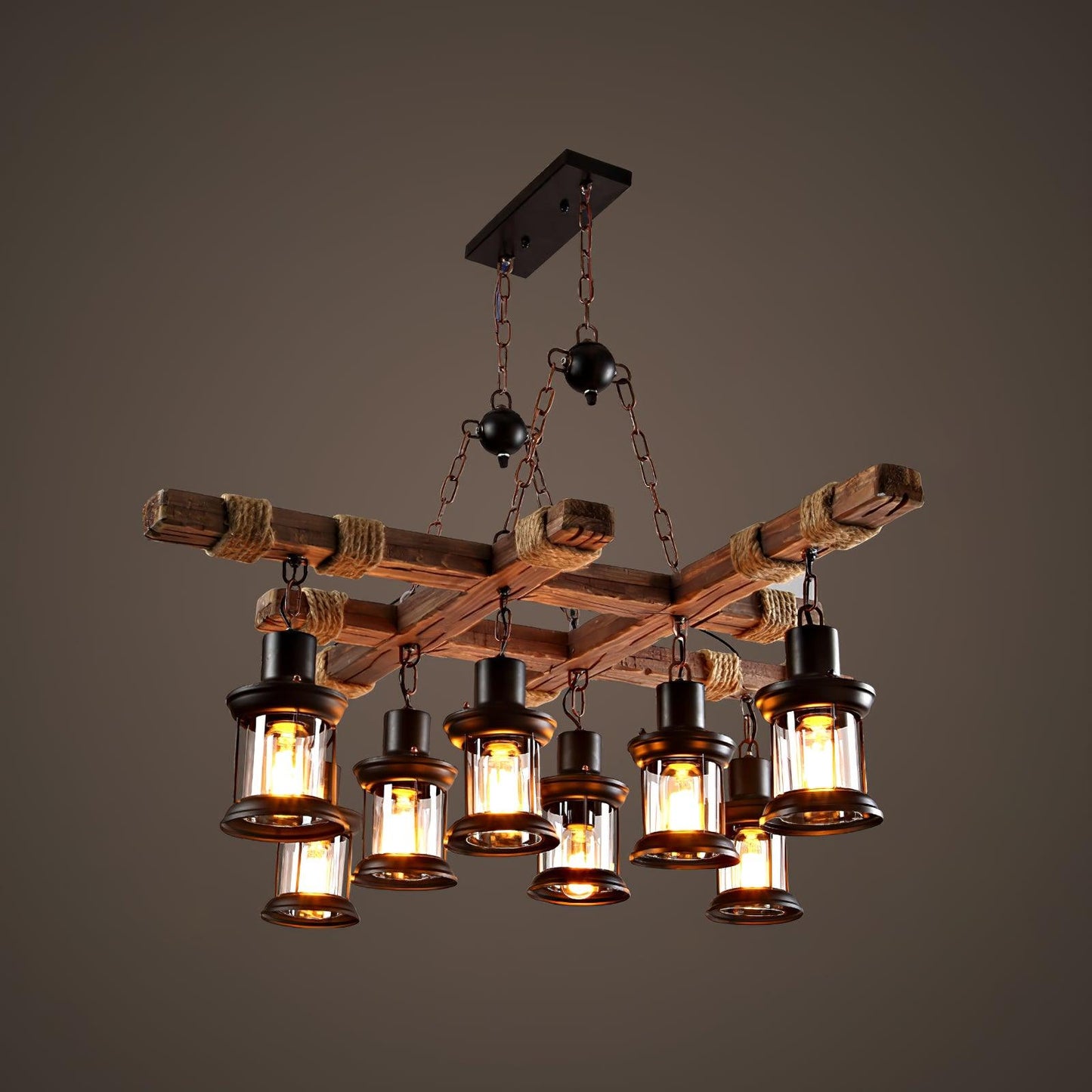Vintage Wood Glass Ceiling fixture Chandeliers