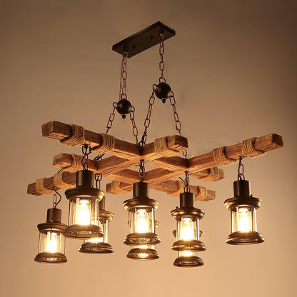 Vintage Wood Glass Ceiling fixture Chandeliers