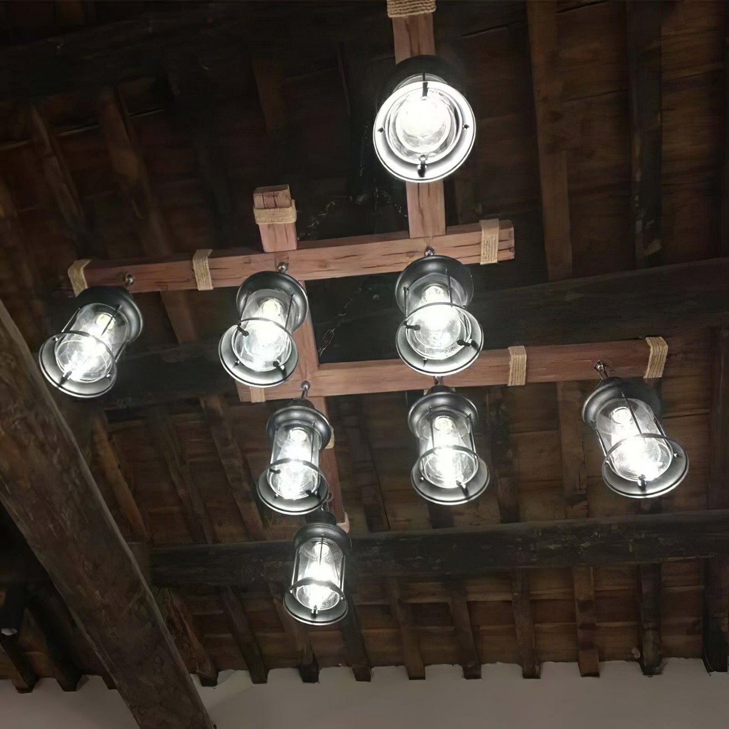 Vintage Wood Glass Ceiling fixture Chandeliers