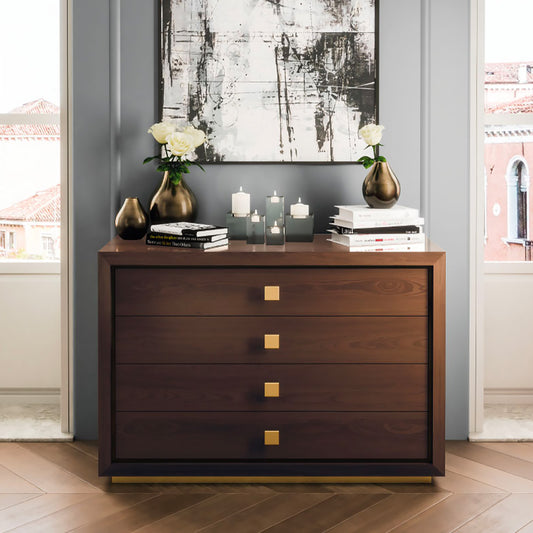 Walnut Veneered 4 Drawer Italian Designer Chest Of Drawers