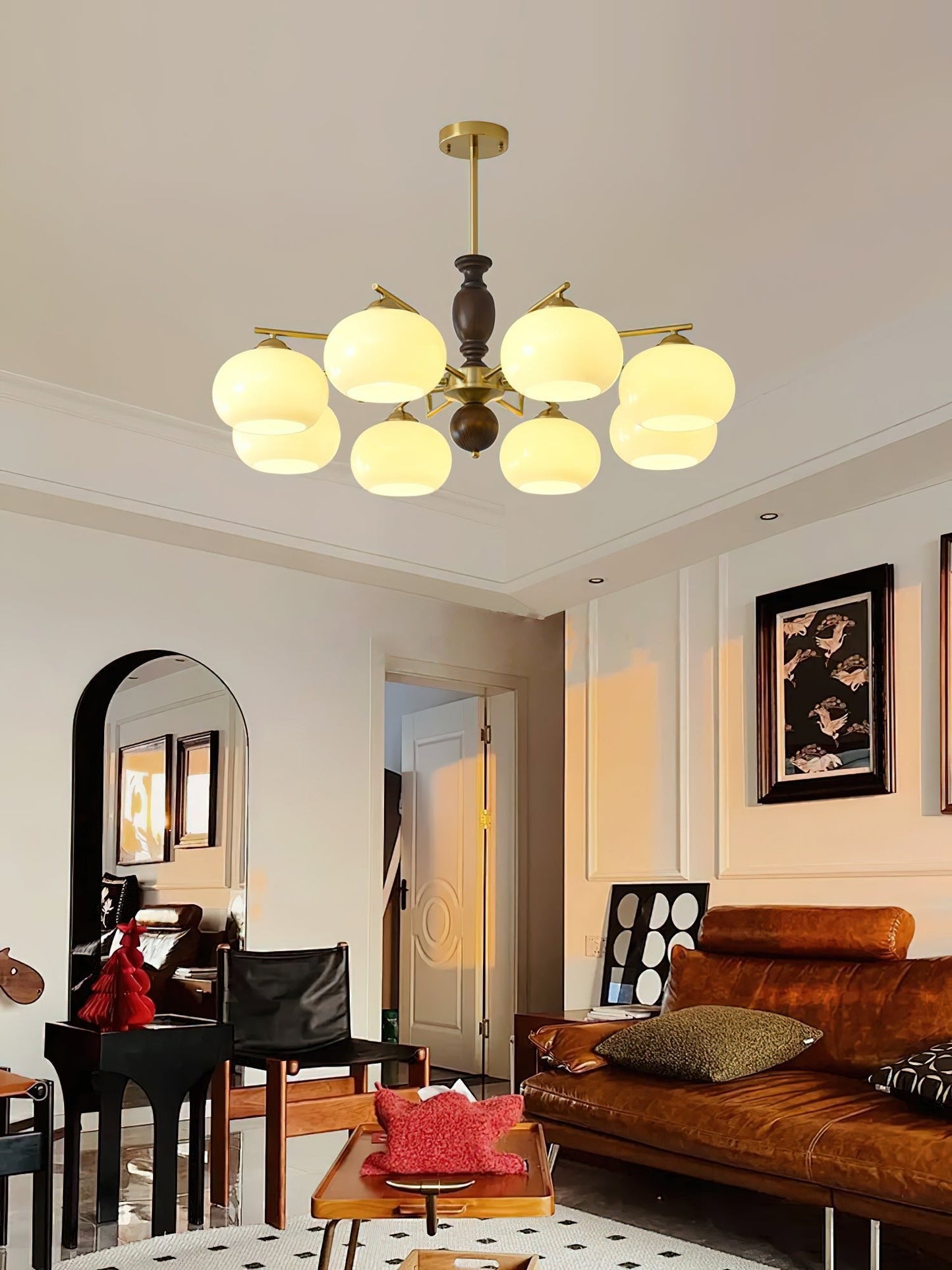 Walnut Beige Orb Electrolier Chandelier