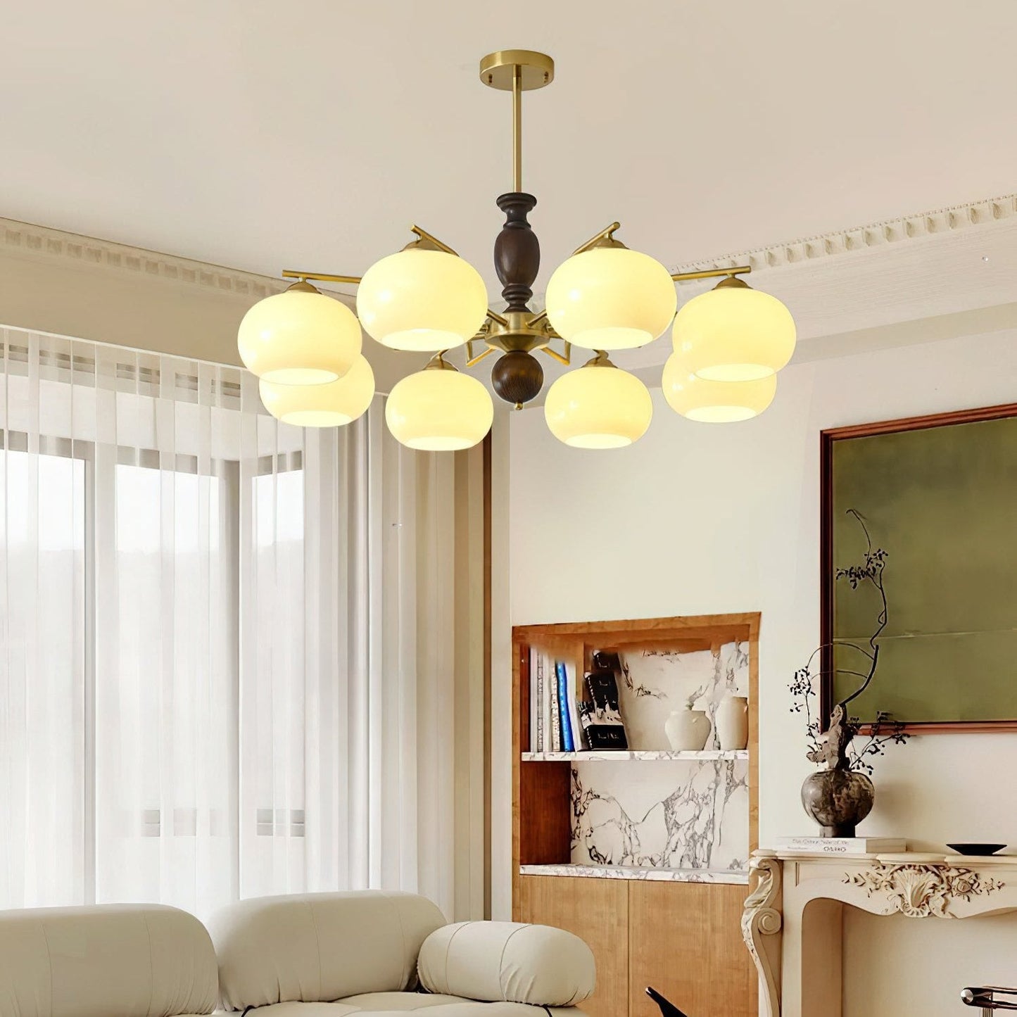 Walnut Beige Orb Electrolier Chandelier