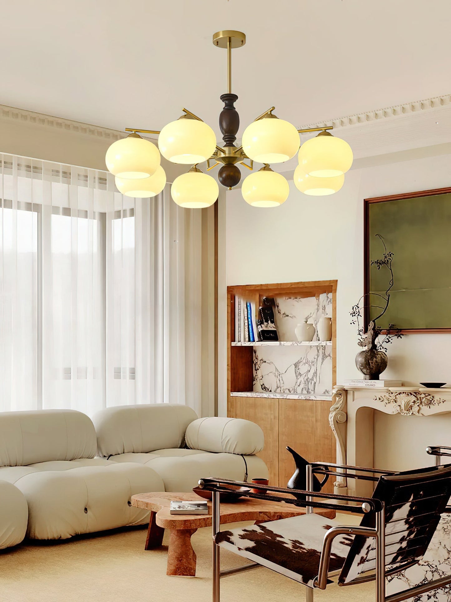 Walnut Beige Orb Electrolier Chandelier