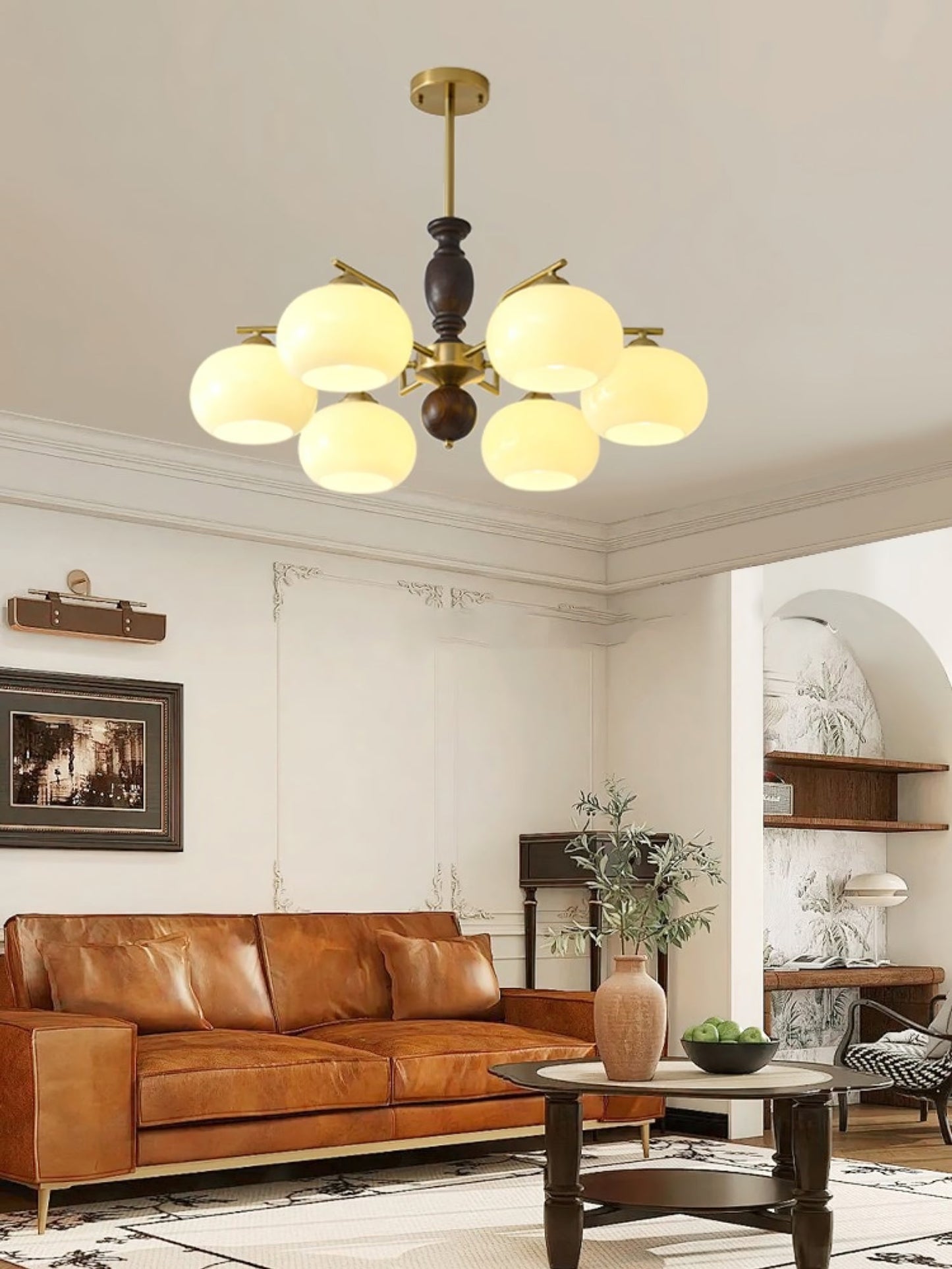 Walnut Beige Orb Electrolier Chandelier