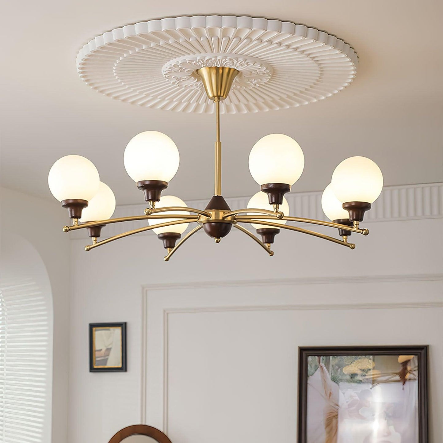 Walnut Glass Ball Electrolier Chandelier