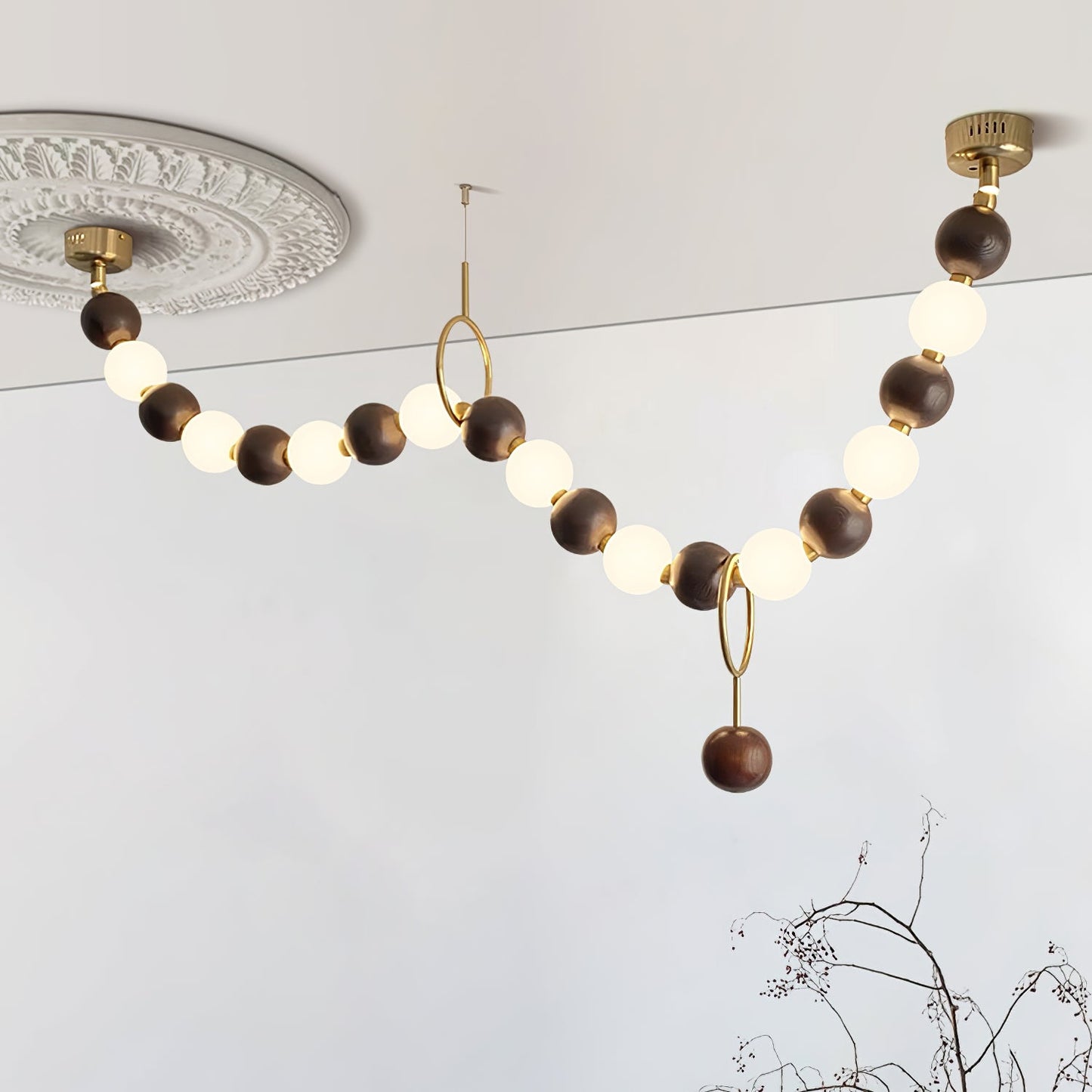 Walnut Bead Necklace Crown Chandelier