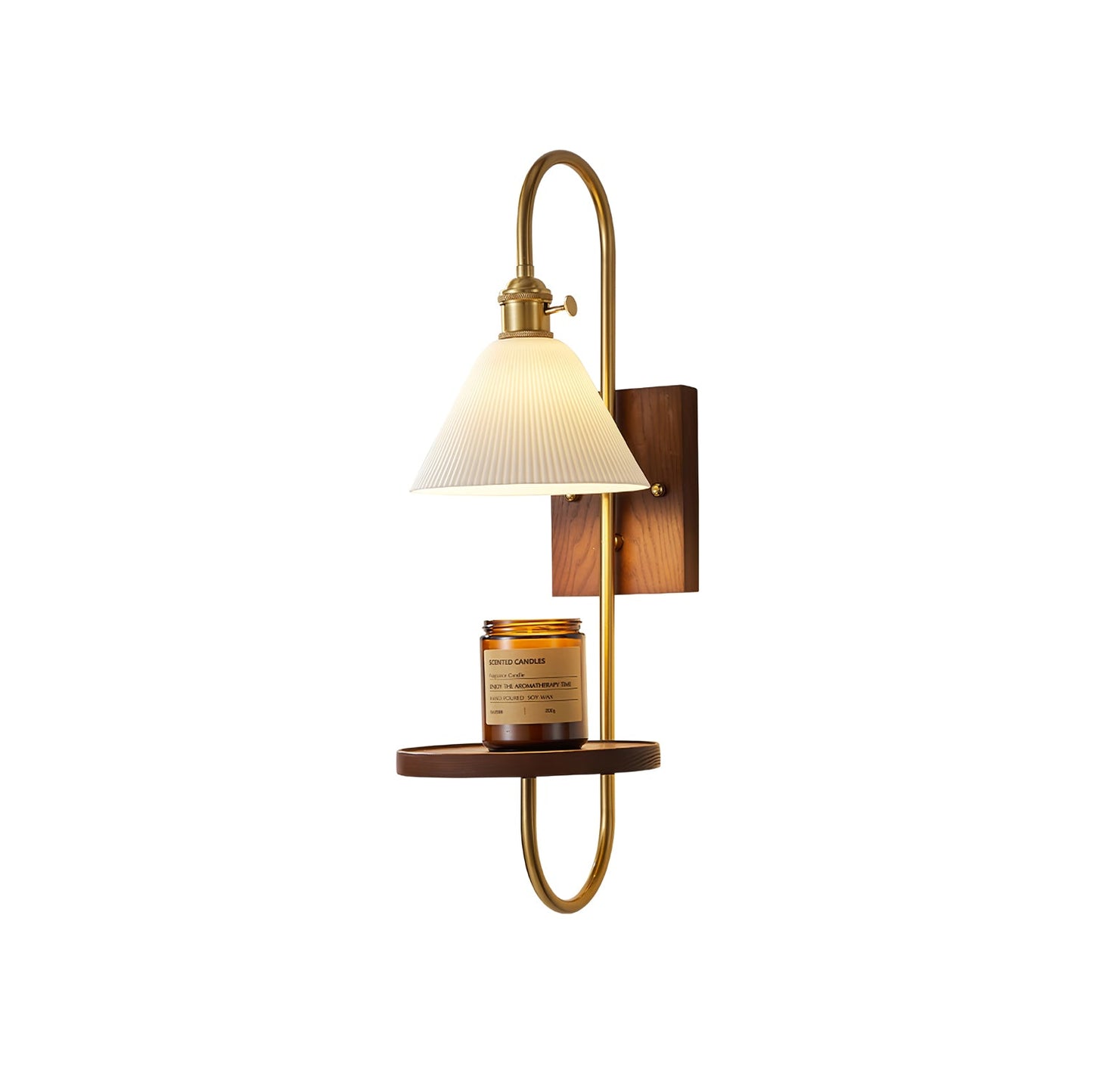 Walnut Shelf Wall light fixture Sconce
