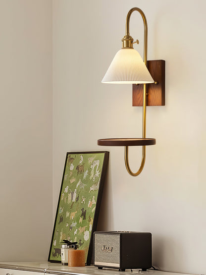 Walnut Shelf Wall light fixture Sconce