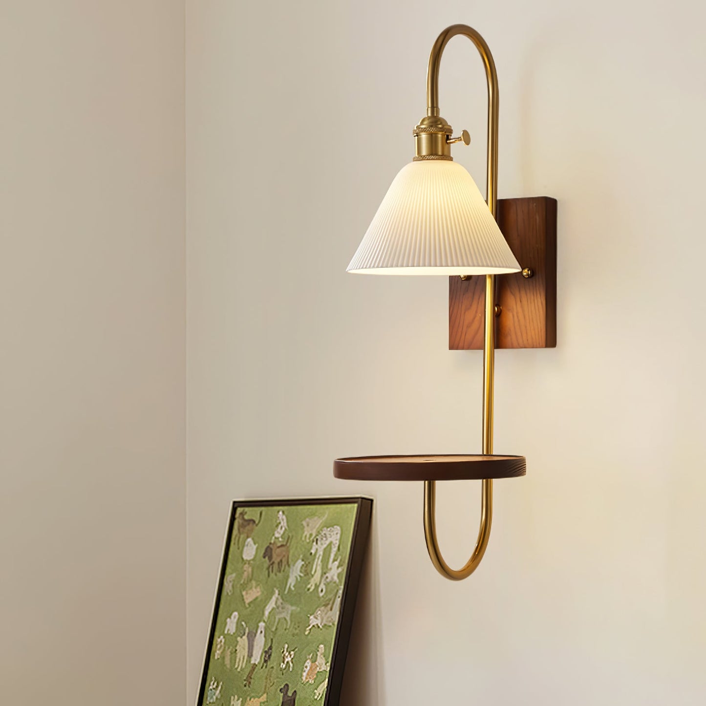 Walnut Shelf Wall light fixture Sconce
