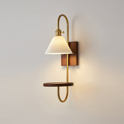 Walnut Shelf Wall light fixture Sconce
