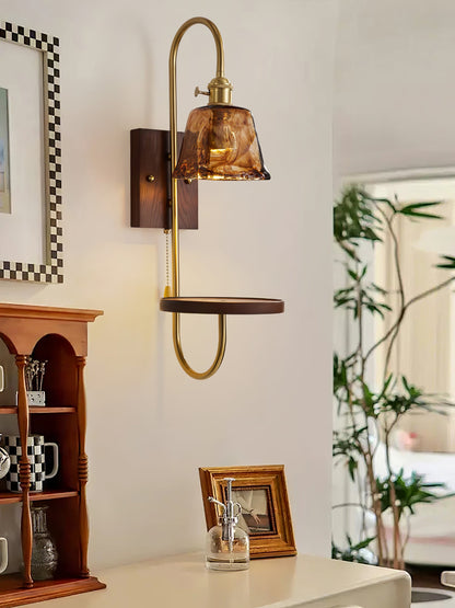 Walnut Shelf Wall light fixture Sconce