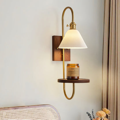 Walnut Shelf Wall light fixture Sconce