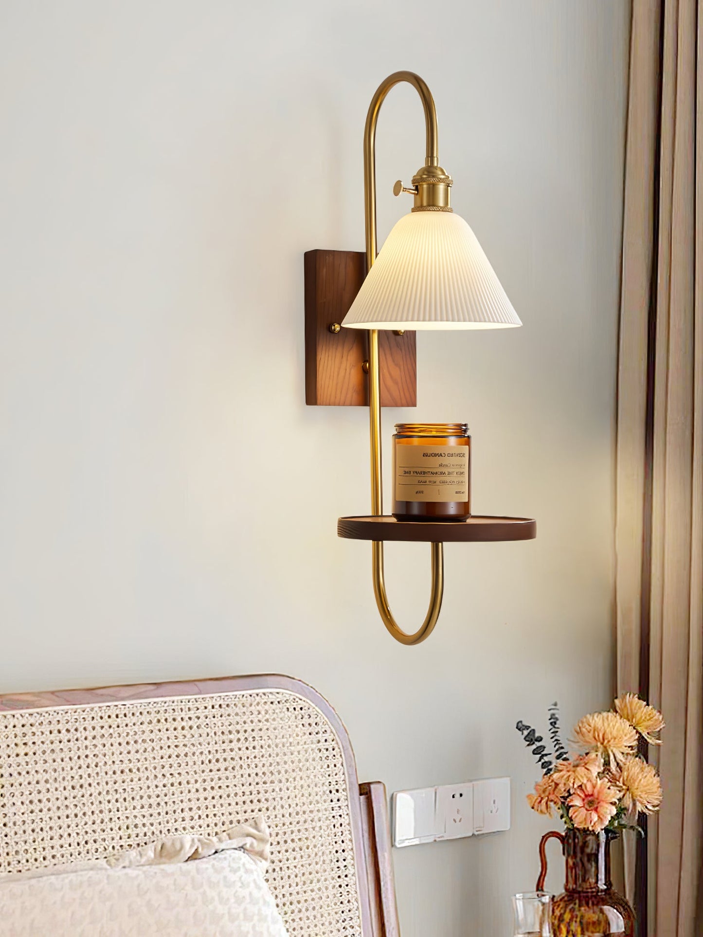 Walnut Shelf Wall light fixture Sconce