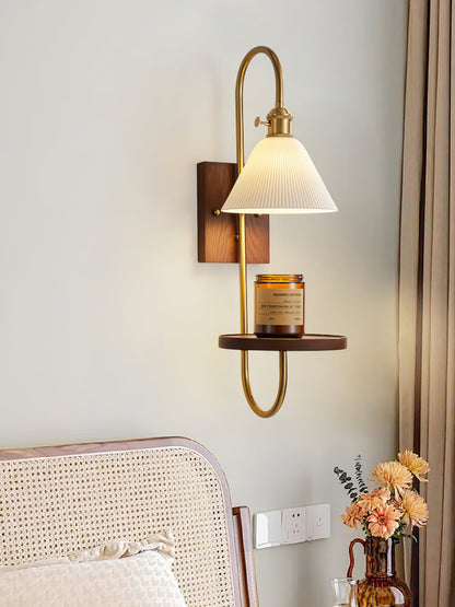 Walnut Shelf Wall light fixture Sconce