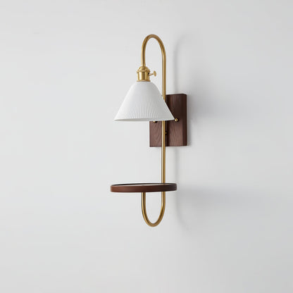 Walnut Shelf Wall light fixture Sconce